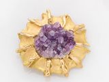 gold plated brooch with amethorate and amethorate