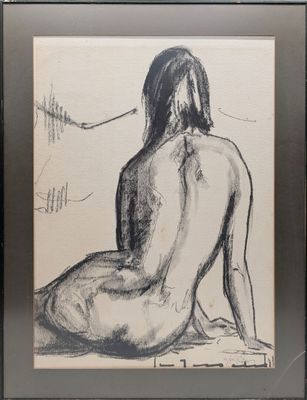 dessin représentant une femme assise par terre, une cigarette à la bouche