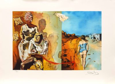 deux tableaux représentant un homme et une femme sur une plage