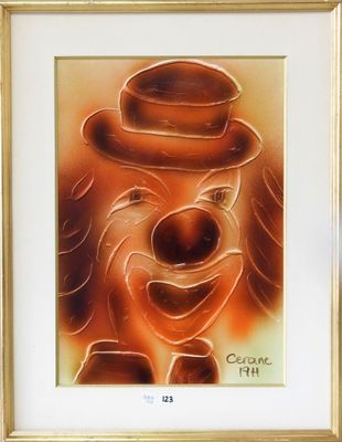 painting of a clown wearing a hat and a top hat