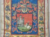 une photo d'un vieux livre sur lequel figure l'image d'un château