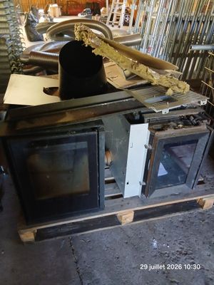 a stove that has a hat on top of it