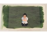 a painting of a woman sitting on the ground