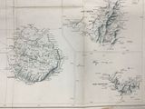 an old map of the british island of guernsey and the isle of mull