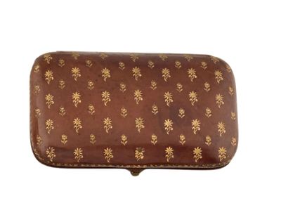 étui à cartes de visite en cuir à imprimé floral marron et doré