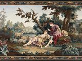 an image of a painting of a woman and a child in a wooded area