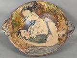 tableau représentant une femme tenant un bébé dans un bol