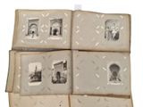 four old photos of people and buildings on the pages