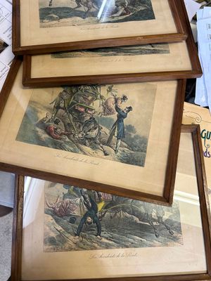 Quatre gravures "accident de la route" de Carle Vernet.