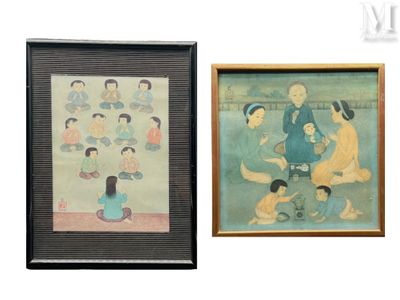 deux photos d'une femme et d'un enfant dans un cadre