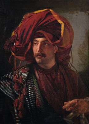 painting of a man with a red turban