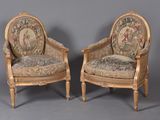 pair of louis xvi style armchairs with tapestry upholstered seats