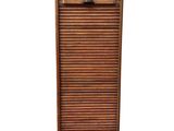 an image of a wooden cabinet with shutters on top of it