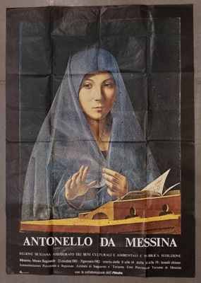 une affiche de film italienne représentant une femme en train de lire un livre, la tête voilée