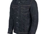 a close up of a denim jacket on a white background