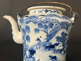 blue and white porcelain teapot with handle and handle