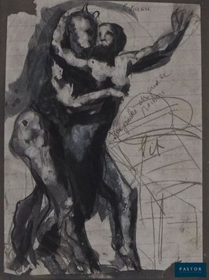 drawing of a man and a woman hugging each other on a piece of paper