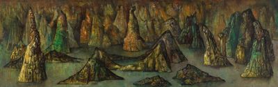 an image of a painting of a swamp with trees in the water