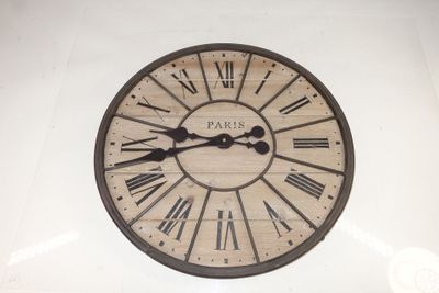 Horloge murale à quartz, fond bois et cerclage métal laqué v… - Photo 1