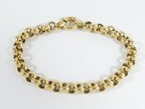 a close up of a gold chain bracelet on a white background