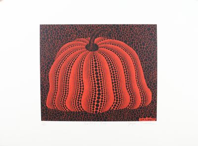 a picture of a painting of a pumpkin on the wall