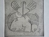 dessin représentant un poisson et un bateau sur un mur, avec une horloge en arrière-plan