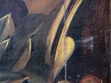 painting of a man holding a bunch of fruit in his right hand