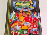 a video game with a picture of a man holding a soccer ball