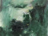 an oil painting of a green landscape with trees and bushes