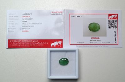 un gros plan sur une pierre de jade verte dans une boîte blanche