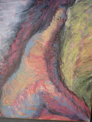 un tableau représentant une femme assise sur un canapé à côté d'un chat
