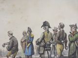 a drawing of a group of men standing in a line