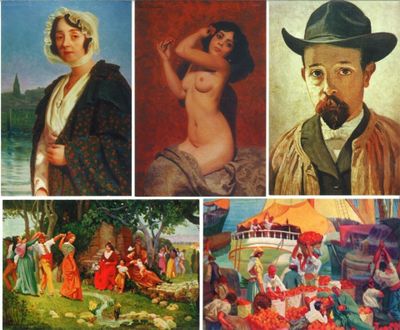plusieurs photos d'un homme avec un chapeau et d'une femme en robe, puis d'une femme en robe, puis d'un homme avec un chapeau, puis d'une femme en robe
