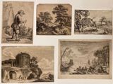 four different views of a landscape with a man on a horse, a man on a horse, a man on a horse, a man on a boat, and