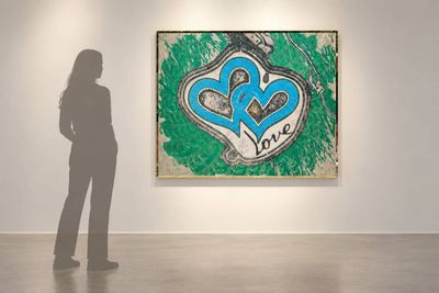 a woman that is standing in front of a painting