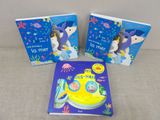 three children ' s books with a picture of a cat and a submarine