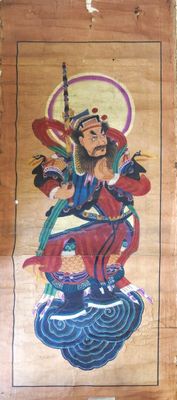 CHINE Le guerrier Gouache sur papier, montée façon kakemono