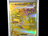 the pokemon card is in a clear plastic holder on a black background