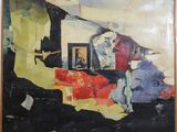 an image of a painting of a man sitting on a couch