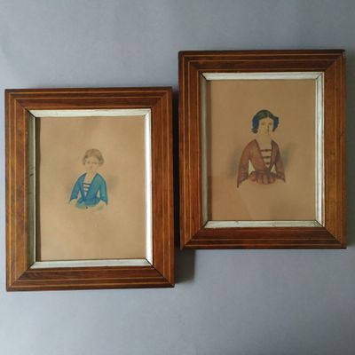 F. BLAU (?), 1852 Paire de portraits : Louise et Marie MONNO… - Photo 1