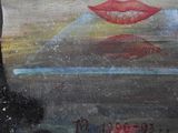 an oil painting of a woman ' s face with a red lip