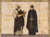 an image of a painting of two men standing next to each other