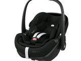the baby car seat is black and has a white stripe on it