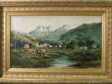 une photo d'un tableau représentant un village de montagne