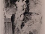 drawing of a man and a woman embracing in a bed