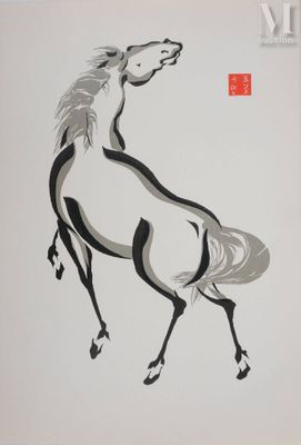 peinture à l'encre de Chine représentant un cheval courant sur ses pattes arrière