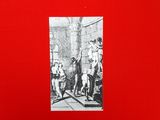 an image of a red book with a black and white image of a man on a horse