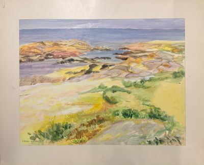 une aquarelle représentant une vue sur l'océan