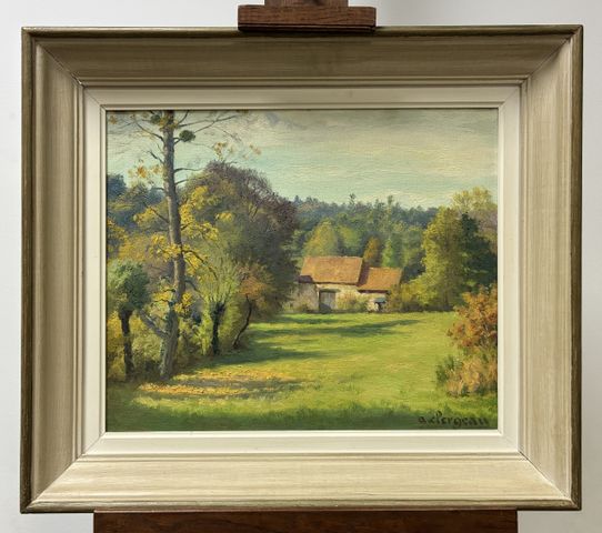 Auguste CLERGEAU (1898-1967) « Grange du moulin à Glénic ». Huile