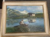 a painting of a man and a woman sitting on a boat